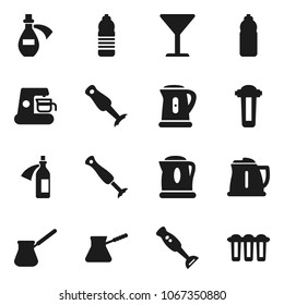 Flat vector icon set - kettle vector, turk coffee, blender, water bottle, glass, potion, maker, filter