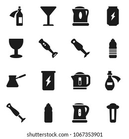 Flat vector icon set - kettle vector, turk coffee, blender, enegry drink, water bottle, glass, potion, filter