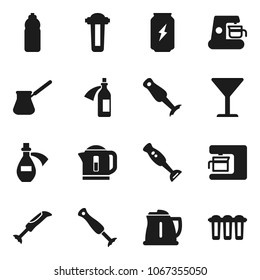 Flat vector icon set - kettle vector, turk coffee, blender, enegry drink, water bottle, glass, potion, maker, filter