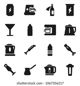 Flat vector icon set - kettle vector, turk coffee, blender, enegry drink, water bottle, glass, potion, maker, filter