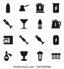 Flat vector icon set - kettle vector, turk coffee, blender, enegry drink, water bottle, glass, potion, maker, filter