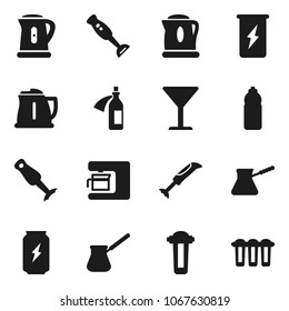 Flat vector icon set - kettle vector, turk coffee, blender, energy drink, water bottle, glass, potion, maker, filter