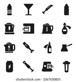 Flat vector icon set - kettle vector, turk coffee, blender, enegry drink, water bottle, glass, potion, maker, filter