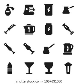 Flat vector icon set - kettle vector, turk coffee, blender, enegry drink, water bottle, glass, potion, maker, filter