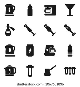 Flat vector icon set - kettle vector, turk coffee, blender, energy drink, water bottle, glass, potion, maker, filter