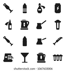 Flat vector icon set - kettle vector, turk coffee, blender, energy drink, water bottle, glass, potion, maker, filter