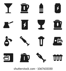 Flat vector icon set - kettle vector, turk coffee, blender, energy drink, water bottle, glass, potion, maker, filter