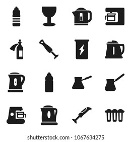 Flat vector icon set - kettle vector, turk coffee, energy drink, water bottle, glass, potion, maker, blender, filter