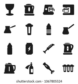 Flat vector icon set - kettle vector, turk coffee, blender, enegry drink, water bottle, glass, potion, maker, filter