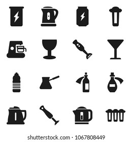 Flat vector icon set - kettle vector, turk coffee, blender, enegry drink, water bottle, glass, potion, maker, filter