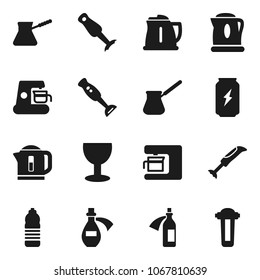 Flat vector icon set - kettle vector, turk coffee, blender, enegry drink, water bottle, glass, potion, maker, filter