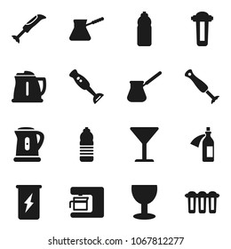 Flat vector icon set - kettle vector, turk coffee, blender, enegry drink, water bottle, glass, potion, maker, filter