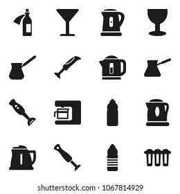 Flat vector icon set - kettle vector, turk coffee, blender, water bottle, glass, potion, maker, filter