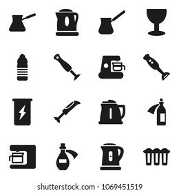 Flat vector icon set - kettle vector, turk coffee, blender, enegry drink, water bottle, glass, potion, maker, filter