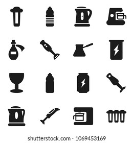 Flat vector icon set - kettle vector, turk coffee, blender, enegry drink, water bottle, glass, potion, maker, filter