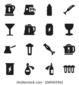 Flat vector icon set - kettle vector, turk coffee, blender, enegry drink, water bottle, glass, potion, maker, filter