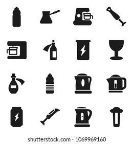 Flat vector icon set - kettle vector, turk coffee, enegry drink, water bottle, glass, potion, maker, blender, filter