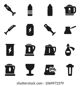 Flat vector icon set - kettle vector, turk coffee, blender, enegry drink, water bottle, glass, potion, maker, filter