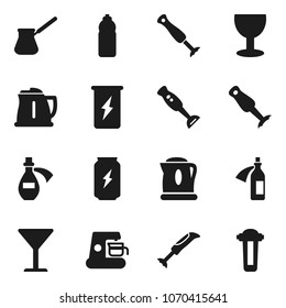 Flat vector icon set - kettle vector, turk coffee, blender, enegry drink, water bottle, glass, potion, maker, filter