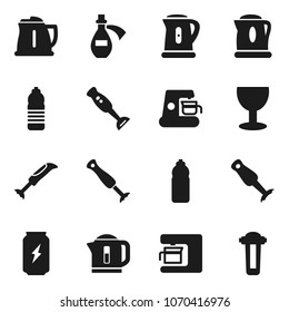 Flat vector icon set - kettle vector, blender, enegry drink, water bottle, glass, potion, coffee maker, filter