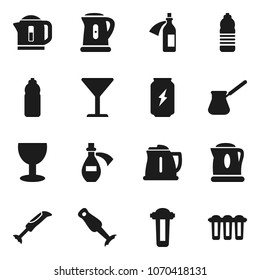 Flat vector icon set - kettle vector, turk coffee, blender, enegry drink, water bottle, glass, potion, filter