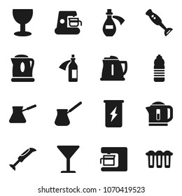 Flat vector icon set - kettle vector, turk coffee, blender, enegry drink, water bottle, glass, potion, maker, filter