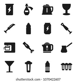 Flat vector icon set - kettle vector, turk coffee, blender, enegry drink, water bottle, glass, potion, maker, filter