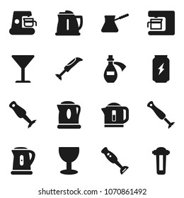 Flat vector icon set - kettle vector, turk coffee, blender, enegry drink, glass, potion, maker, water filter