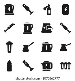 Flat vector icon set - kettle vector, turk coffee, blender, enegry drink, water bottle, potion, maker, filter