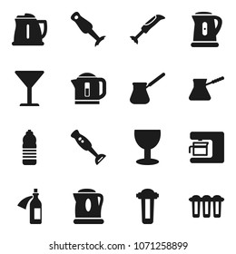 Flat vector icon set - kettle vector, turk coffee, blender, water bottle, glass, potion, maker, filter