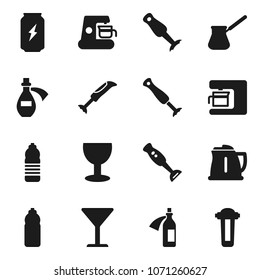 Flat vector icon set - kettle vector, turk coffee, blender, enegry drink, water bottle, glass, potion, maker, filter