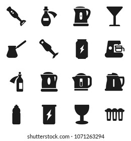 Flat vector icon set - kettle vector, turk coffee, blender, enegry drink, water bottle, glass, potion, maker, filter