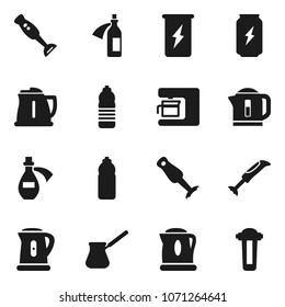 Flat vector icon set - kettle vector, turk coffee, blender, enegry drink, water bottle, potion, maker, filter