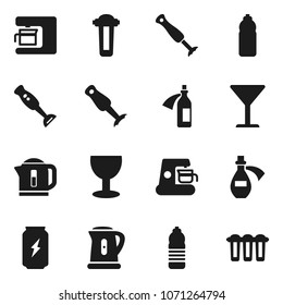 Flat vector icon set - kettle vector, blender, enegry drink, water bottle, glass, potion, coffee maker, filter