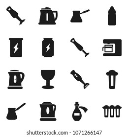 Flat vector icon set - kettle vector, turk coffee, blender, enegry drink, water bottle, glass, potion, maker, filter