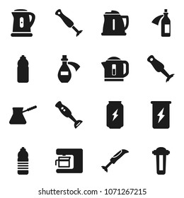 Flat vector icon set - kettle vector, turk coffee, blender, enegry drink, water bottle, potion, maker, filter