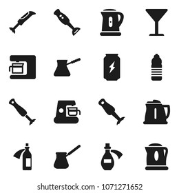 Flat vector icon set - kettle vector, turk coffee, blender, enegry drink, water bottle, glass, potion, maker