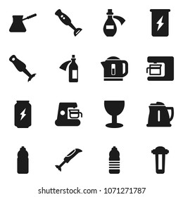 Flat vector icon set - kettle vector, turk coffee, blender, enegry drink, water bottle, glass, potion, maker, filter