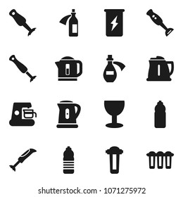 Flat vector icon set - kettle vector, blender, enegry drink, water bottle, glass, potion, coffee maker, filter