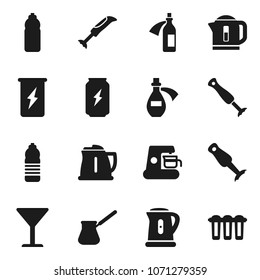 Flat vector icon set - kettle vector, turk coffee, blender, enegry drink, water bottle, glass, potion, maker, filter