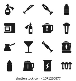 Flat vector icon set - kettle vector, turk coffee, blender, enegry drink, water bottle, glass, potion, maker, filter