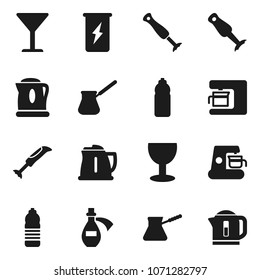 Flat vector icon set - kettle vector, turk coffee, blender, enegry drink, water bottle, glass, potion, maker