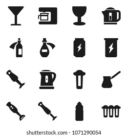 Flat vector icon set - kettle vector, turk coffee, blender, enegry drink, water bottle, glass, potion, maker, filter