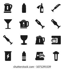 Flat vector icon set - kettle vector, blender, enegry drink, water bottle, glass, potion, coffee maker, filter