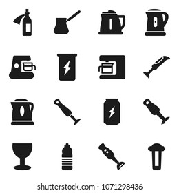 Flat vector icon set - kettle vector, turk coffee, blender, enegry drink, water bottle, glass, potion, maker, filter