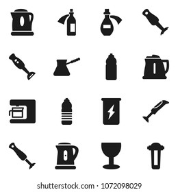 Flat vector icon set - kettle vector, turk coffee, blender, enegry drink, water bottle, glass, potion, maker, filter