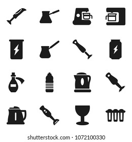 Flat vector icon set - kettle vector, turk coffee, blender, enegry drink, water bottle, glass, potion, maker, filter