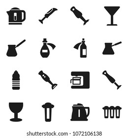 Flat vector icon set - kettle vector, turk coffee, blender, water bottle, glass, potion, maker, filter