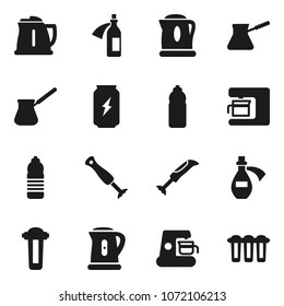 Flat vector icon set - kettle vector, turk coffee, enegry drink, water bottle, potion, maker, blender, filter