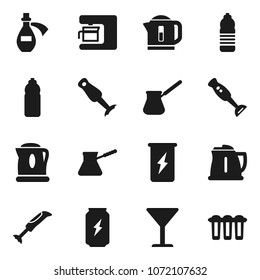 Flat vector icon set - kettle vector, turk coffee, blender, enegry drink, water bottle, glass, potion, maker, filter